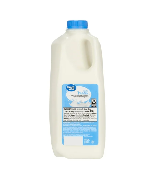 Great Value 1% Low fat Milk - 1/2 gal