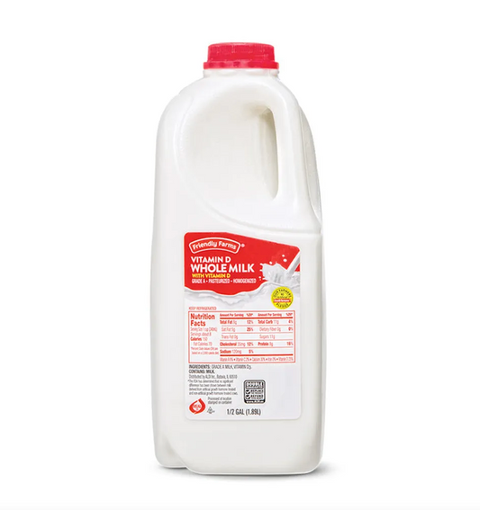 Friendly Farm Vitamin D Whole Milk - 1/2 Gal